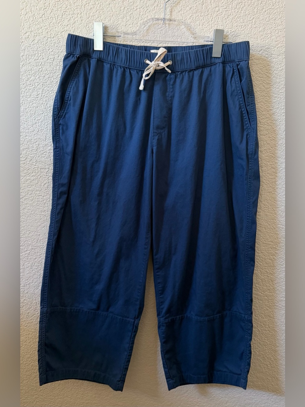 PACT Organic Women’s XL Blue Daily Cotton Twill Crop Pant  Wide Leg Pull On 25”